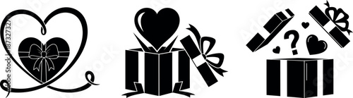 Gift box silhouette vector illustration love surprise valentines day celebration isolated on transparent background