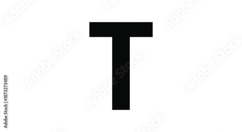 A simple stark depiction of the letter t in solid black a graphic silhouette