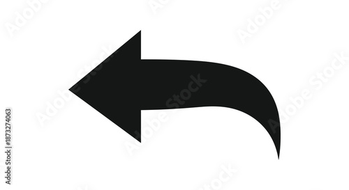 A simple black arrow pointing to the left a minimalist design and a bold silhouette