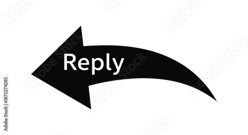 A striking black arrow pointing leftward with the word reply prominently displayed silhouette