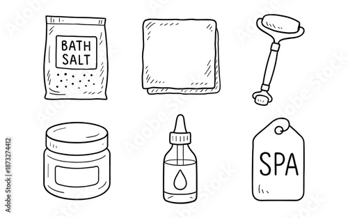 Hand-drawn spa and beauty essentials collection for self-care and relaxation