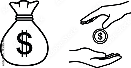 Money bag and hand transaction