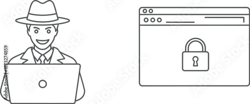 Man working on laptop with secure browser window