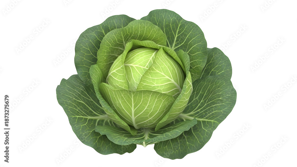 Fototapeta premium fresh green cabbage vegetable 3d icon isolated on transparent background healthy food cooking concept.png