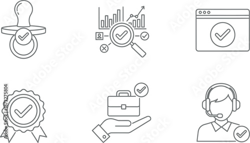 Collection of icons representing quality and verification