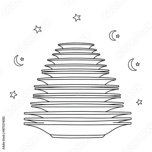 Stack of Plates: A tower of clean plates stands ready. With a few stars and moon decoration for adding the sense of completeness and perfectness.
