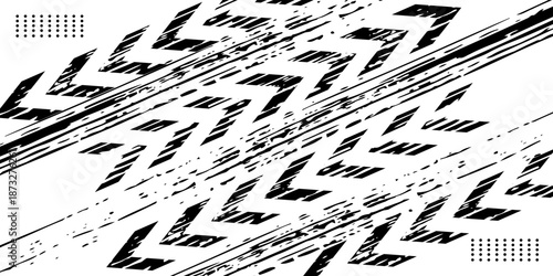 Black and white tire track background for rally, drift, motocross, off-road, and other motorsports.