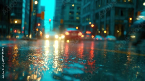 Wallpaper Mural Rain falls on a city street at night with lights reflecting on the wet pavement Torontodigital.ca