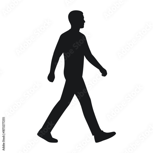 Flat minimalist black walking silhouette icon of a male.