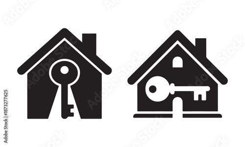 Illustrative vector graphics showcase house icons paired with keys symbolizing home ownership and secure access