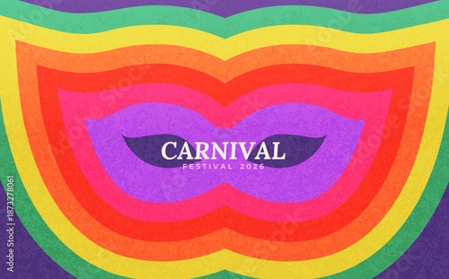 Bright festive mask for Mardi Gras celebration. Carnival mask for masquerade party. Masque for masquerade. Carnival disguise, theater face. Template for Poster, Banner, Flyer, Post, Cover, Invitation.