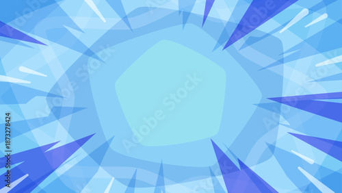  	集中線と五角形が広がるシンプルな背景イラスト_水色_16:9