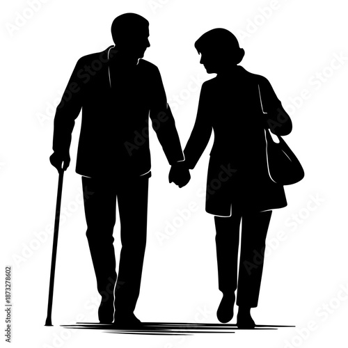 silhouette of a man and woman old couple