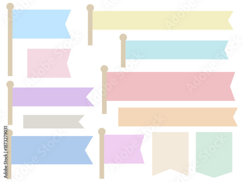 パステルカラーの旗の形のフレームのセット