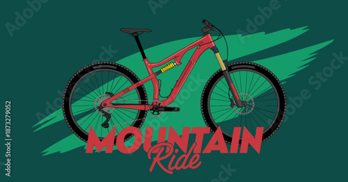An illustrative graphic depicting a mountain bike, representing adventure, sports, and outdoor activities alongside a bold and dynamic artistic style.