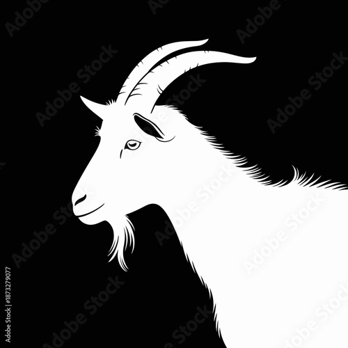 This minimalist illustration presents a stylish goat profile, capturing the beauty and grace of the animal through a sleek, artistic representation with black and white contrast.