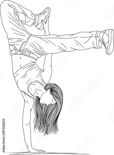 Female hip hop dancer performing a handstand sketch