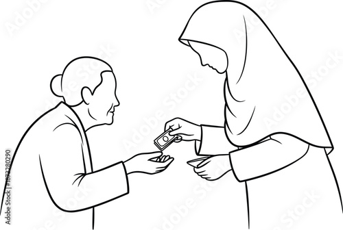 Man and woman exchanging an object isolated on transparent background