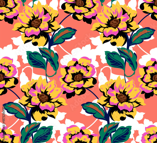 Seamless flowers pattern. Hand draw abstract floral pattern.