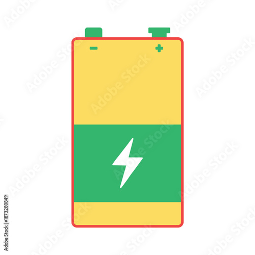 Colorful flat design battery icon with power lightning bolt illustration vector