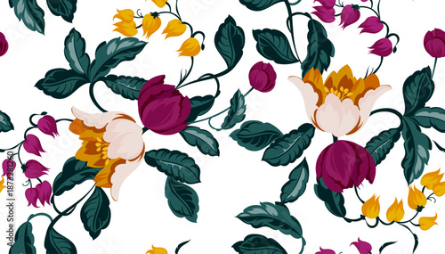 Seamless flowers pattern. Hand draw abstract floral pattern.
