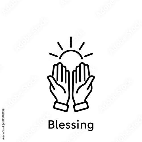 Hands in prayer offering a blessing with sun symbol above  
