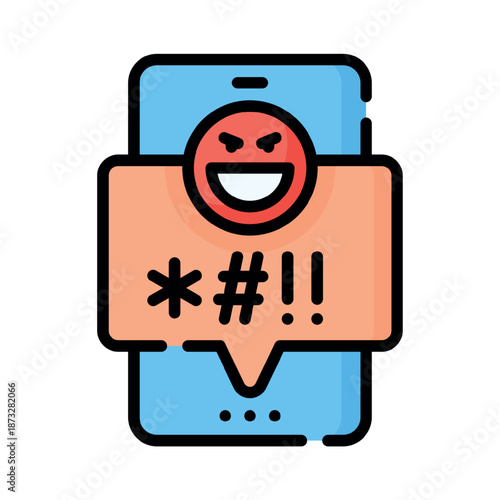 Online Cyberbullying and Harassment Symbol on Mobile Device, Illustration Vector