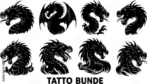 Aggressive Japanese Dragon Head Tattoo Flash & Mythical Beast Ink Art