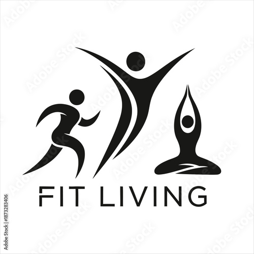 Fit Living Black Silhouette People Icons Vector