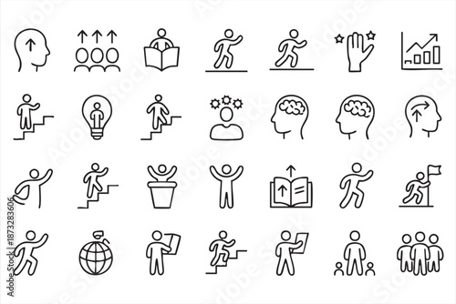Leadership and Personal Development Line Icons for Digital Training