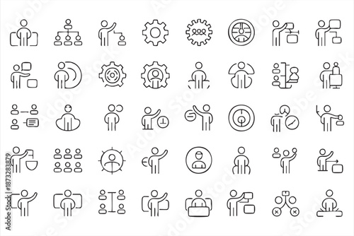 Employee and Teamwork Line Icons for Human Resources Platforms