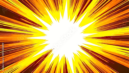 Abstract sunburst background illustration featuring bright yellow and orange summer rays in a glowing sunlight explosion design with hot sunshine beams and a vibrant sunrise star shine vector