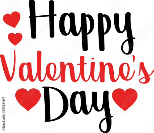 Happy Valentine’s Day typography text on plain white transparent isolated background for card, shirt, hoodie, sweatshirt, apparel, tag, mug, icon, poster or badge