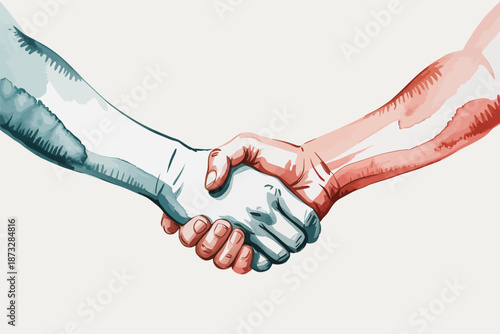A powerful representation of two hands coming together in a handshake, symbolizing unity, partnership, collaboration, and trust amidst vibrant colors emphasizing a positive connection.