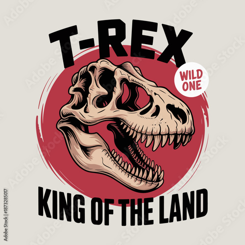 An artistic representation of a T-Rex skull, emphasizing its fierce appearance, symbolizing the power and prehistoric dominance of this magnificent dinosaur in history.