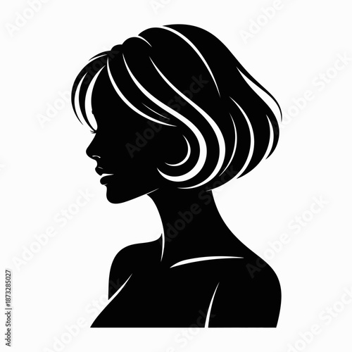 A striking silhouette of a woman with elegant short hair, illustrating beauty and grace while capturing the essence of femininity in a simplistic yet artistic manner.