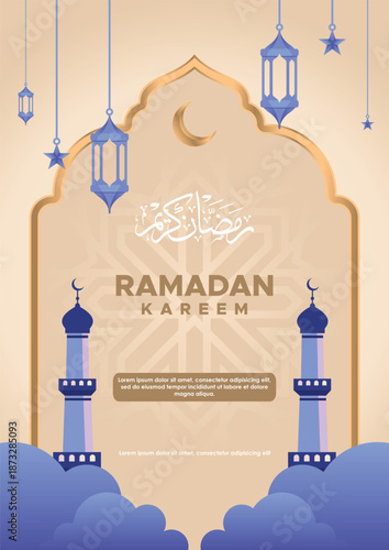 Elegant Ramadan Kareem Greeting Poster with Islamic Motifs