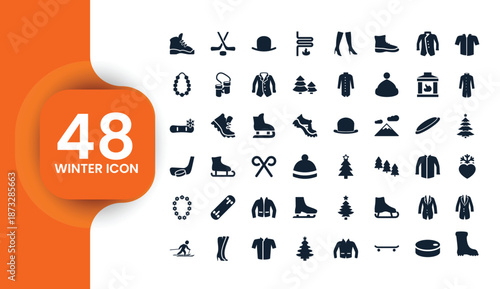 Collection of 48 Flat Winter Sports and Clothing Icons