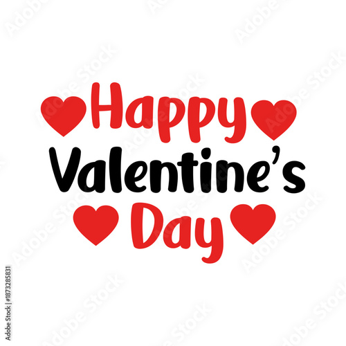 Happy Valentine’s Day typography text on plain white transparent isolated background for card, shirt, hoodie, sweatshirt, apparel, tag, mug, icon, poster or badge