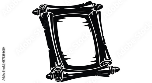 An ornate rectangular frame design presented in a striking black and white silhouette