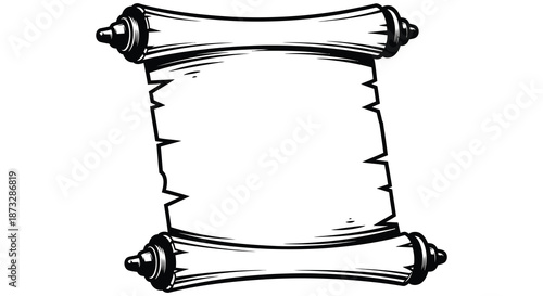 An antique scroll illustration with decorative elements and a dramatic black silhouette