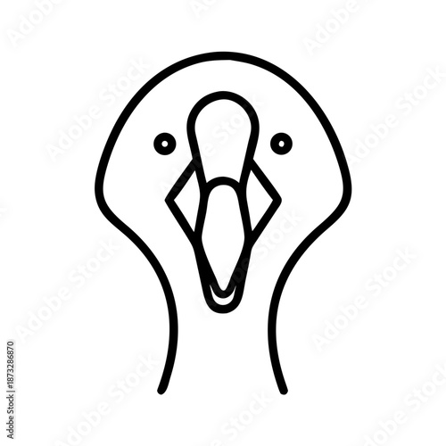 Minimalistic line drawing of a goose head facing forward  