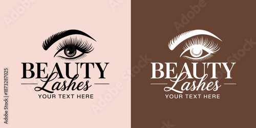 This image showcases two styles of an elegant lashes logo, designed for a beauty brand, emphasizing sophistication and the beauty industry aesthetics.