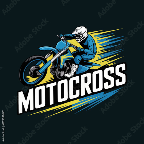 A thrilling illustration of a motocross rider performing mid-action on a bike, showcasing speed and excitement ideal for sports enthusiasts and promotional materials.