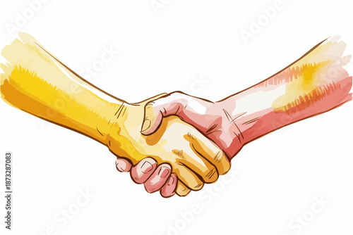 A close-up illustration of two hands shaking, symbolizing unity, cooperation, and mutual respect, essential elements of partnership and human connection.