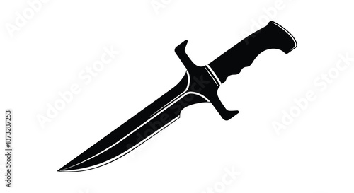 A striking black blade with a detailed hilt presented as a stark silhouette