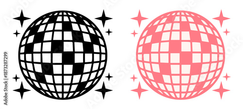 Disco Ball Silhouette Vector Icon - Retro 70s Party Nightclub Symbol for Dance Floor Celebration, Music Festivals, and Nightlife Event Design black and pink color Isolated on White Background
