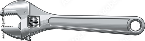 Adjustable wrench icon with movable jaw and elongated handle for mechanical and DIY use