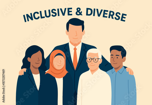 Inclusive, diversity or difference equality, variation at work, gender, religion or age difference, individuality or skin colors work together, businessman leader hold inclusive difference employees.
