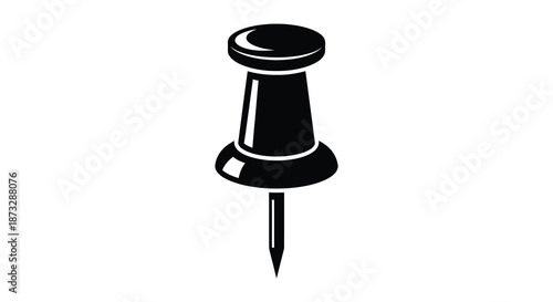 A simple black silhouette of a classic push pin commonly used for notice boards silhouette